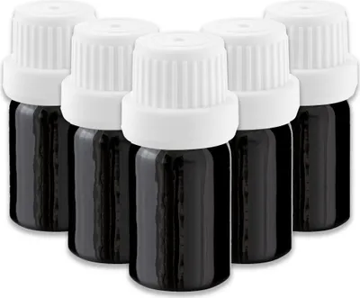 Produktbild von 5x Schwarze Glasflasche 5 ml mit weißem Tropfer leere Tropfflasche Set