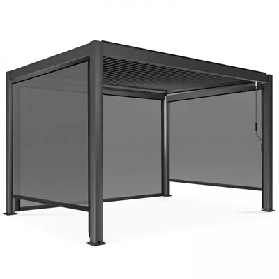 Immagine prodotto di Pergola bioclimatica autoportante 3 x 4 m con 3 tende grigie - Oviala Athenes