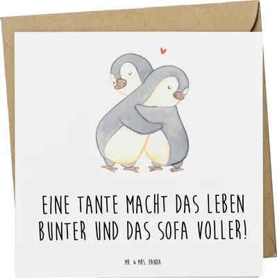 Produktbild von Mr. & Mrs. Panda Grußkarte Bunte Tante - Weiß - Geschenk, Glückwunschkarte, Neffe, Geschenke, doppelkarte, einzigartige Designs, Besuch, Lächeln, Farbe, Geburtstage, Sofa
