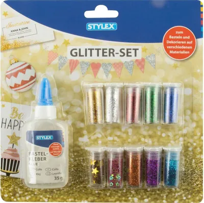 Obrázek produktu pro Sada třpytek Stylex, 11 kusů pro tvoření a zdobení včetně lepidla na řemeslné výrobky