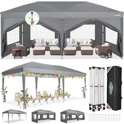 Produktbild von Faltpavillon 3x6m Grau Wasserdicht mit 6 Seitenteilen Höhenverstellbar UV-Schutz 50+