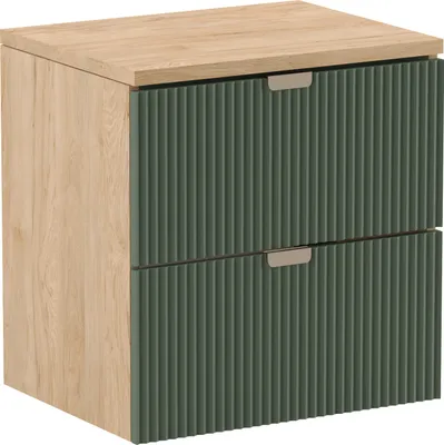 Obrázok produktu pre WENA Skrinka pod umývadlo 60 cm, rebrované čelá, kovové úchyty v zlatej farbe (farba: šalvia/dub)