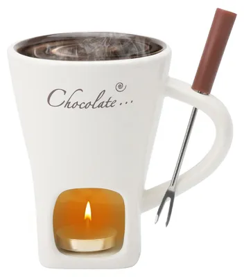 Produktbild von Schokoladenfondue Becher Fonduebecher Schokofondue - 200 ml - Keramik - Mit Gabel
