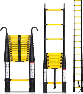 Zdjęcie produktu dla Jopassy drabina teleskopowa drabina wysuwana drabina składana stabilna aluminiowa drabina 4,4m czarna+żółta z hakami