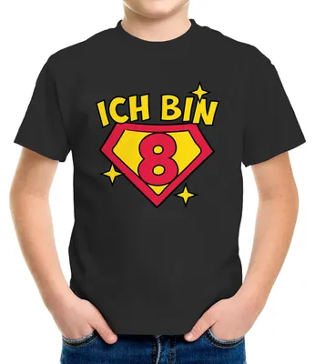 Produktbild von Kinder T-Shirt Superheld Superheldin Geburtstag Alter Motiv lustig Geburtstagshirt Geschenk für Jungen Moonworks® 8 Jahre schwarz 141-152 (11-12 Jahre)