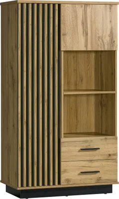 Produktbild von Furniture24 Schrank Lamelo LA4 Hochschrank Regalschrank 2 türen 2 Schubladen Wotan Eiche