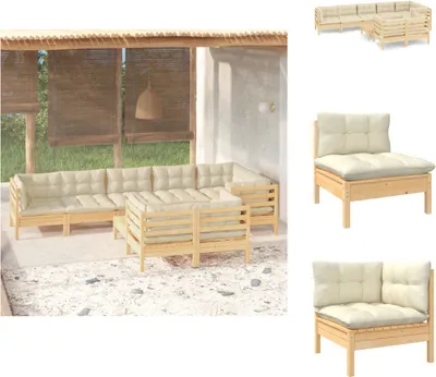 Produktbild von vidaXL 9-tlg. Garten-Lounge-Set mit Creme Kissen Massivholz Kiefer -  Gartenmöbel-Sets