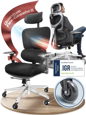 Produktbild von CLOUVOU ProSeat Bürostuhl, Schreibtischstuhl, ergonomisch & 100% individuell einstellbar, Chefsessel für Arbeitszimmer, QuantumFlex-Gewebe, Bis 150Kg