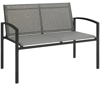 Produktbild von Gartenbank 2-Sitzer Metall wetterfest, 112x66x80 cm, Grau, atmungsaktiver Netzstoff, gebogene Armlehnen, 220 kg belastbar