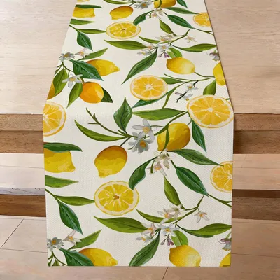 Produktbild von Tischläufer Zitrone Sommer 40x140 cm Polyester Leinenoptik Abwaschbar