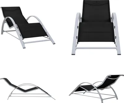 Image de vidaXL Chaise longue Textilène et aluminium noir - Chaise longue - Bains de soleil - Chaise longue de jardin