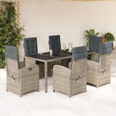 Produktbild von The Living Store 7-tlg. Garten-Essgruppe mit Kissen Grau Poly Rattan