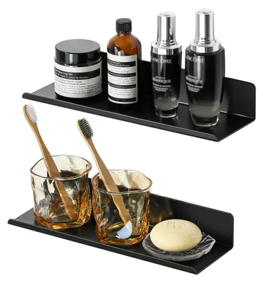 Image de Étagère murale, 30 cm, étagère suspendue, noire, 2 éléments, panneau mural, étagères murales, étagère de cuisine pour le salon, la chambre, la cuisine