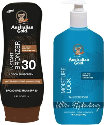Produktbild von Australian Gold balsam mit Bronzer SPF30 + Feuchtigkeitsschloss 473 ml