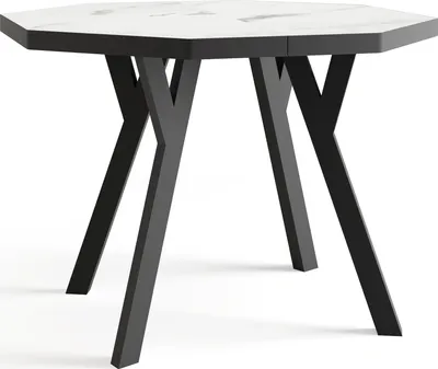 Obrázok produktu pre Okrúhly rozťahovací jedálenský stôl Desmond s čiernymi drevenými nohami - Rozťahovací až do 150 cm, ideálny pre 4 až 8 osôb - Stôl v štýle loft v bielom mramorovom vzhľade do jedálne - Mramor biely