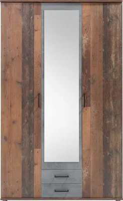 Produktbild von Kleiderschrank Ellis 120cm mit 3 Türen 2 Schubladen und Spiegel - alter Stil/Beton