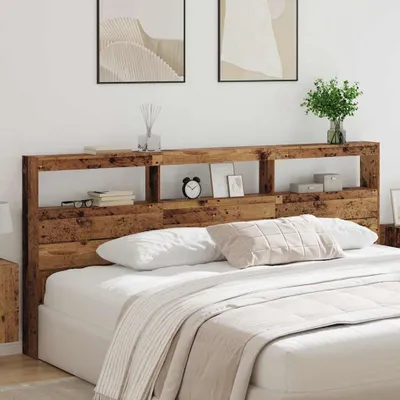 Produktbild von "Schlussverkauf" Bettkopfteil 1 pc - Einfache Montage - mit Regal Altholz 220x17x102 cm Holzwerkstoff C11158