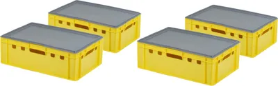 Produktbild von 4 Stück E2-Kasten Gelb mit 4 Deckel in Grau