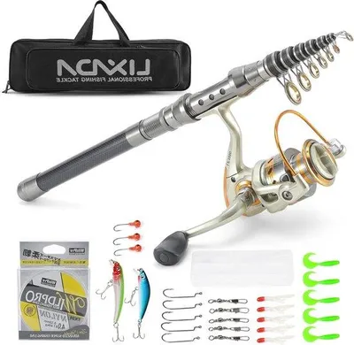 Image de Kit de canne télescopique pour la pêche au lancer, complet avec 100 m de fil et des hameçons