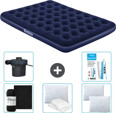 Zdjęcie produktu dla Materac dmuchany Bestway - 2-osobowy - 152 x 203 x 22 cm - Niebieski - w zestawie akcesoria