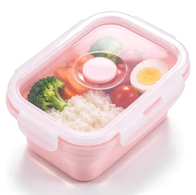 Silikon-Lunchbox faltbar 350 ml Rosa mit Deckel