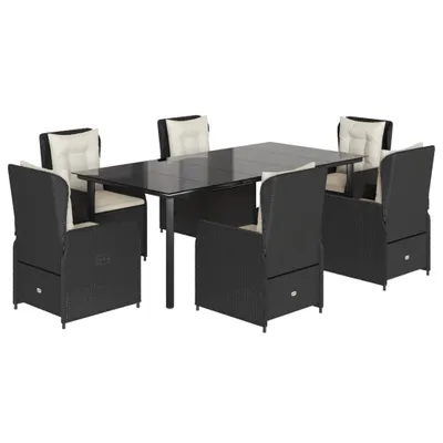 Produktbild von 7-tlg. Garten-Essgruppe mit Kissen Schwarz Poly Rattan