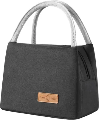 Image de Sac isotherme pour déjeuner – Sac repas – 27x16x19 cm – 8 litres – Pour repas/boîtes de conserve – Tissu Oxford – Idéal pour le travail, l'école, les pique-niques – Noir