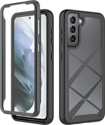 Immagine prodotto di Custodia per Samsung Galaxy S21 FE 5G, paraurti con protezione dello schermo integrata a 360° custodia protettiva per tutto il corpo nero
