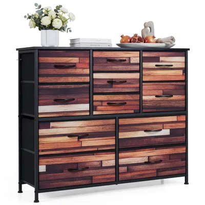 Produktbild von COSTWAY Kommode mit 11/14 Schubladen, Schubladenschrank mit Stoffkommode Metallrahmen Holzoberfläche, Aufbewahrungsschrank, 100 x 30 x 82 cm