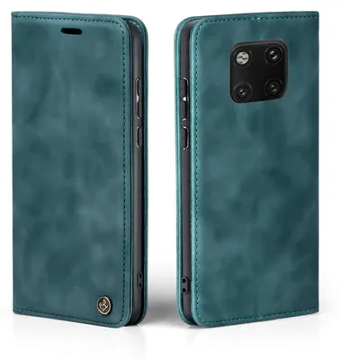 Two views of a teal flip phone case for a Huawei Mate 20 Pro.