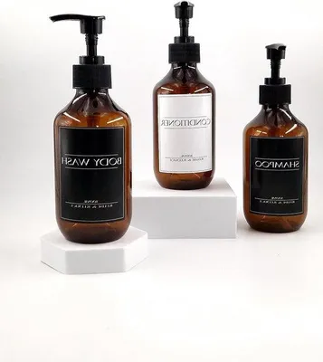 Produktbild von Famanu Seifenspender Set 3 Stück Braun 300 ml - Inklusive wasserdichter Etiketten