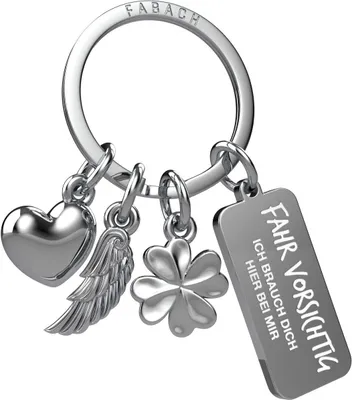 Produktbild von FABACH Schutzengel Schlüsselanhänger 3 Charms mit Gravur - Schutzengel Auto Schlüsselanhänger für Autofahrer - Geschenk Engel Glücksbringer Auto Führerschein - Fahr vorsichtig ich brauch Dich