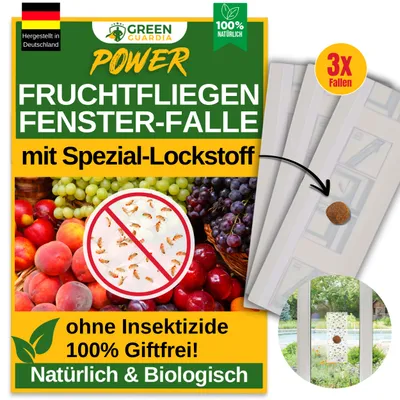 Produktbild von Fenster Fruchtfliegenfalle mit Spezial-Lockstoff – 3x Fallen – Fruchtfliege bekämpfen, Fruchtfliegenfalle für Küche, Fruchtfliegen dauerhaft loswerden