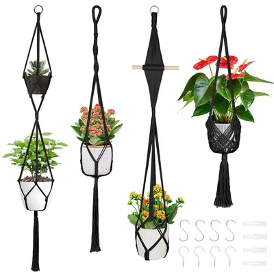 Image de Omgoods - Lot de 4 pots suspendus pour plantes - Noir