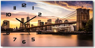 Produktbild von Wanduhr aus Glas – 60x30 cm - Glasbild - Glasuhr - Gehärtetes Glas - schwarze-zeiger - Brooklyn Brücke