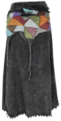 Produktbild von Boho Elfen Wickelrock, Patchwork Rock, Weiter Langer Vintage Rock - Schwarz, Damen, Baumwolle, Größe: S/M