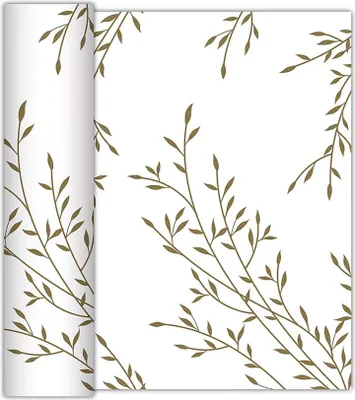 Produktbild von Tischläufer stoffähnlich mit Zweigen Motiv 40cm x 6m Weiß / Gold