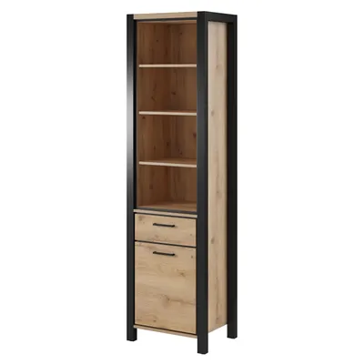 Produktbild von Masseno Vitrinenschrank ATTIVO 200 x 55 cm Modern Wohnzimmer Vitrine mit Tür Eichefarben / Eichefarben