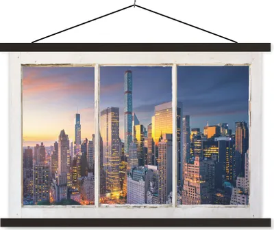 Produktbild von MuchoWow® Textilposter New York - Aussicht - Skyline 120x80 cm mit schwarzem Rahmen - Wanddeko