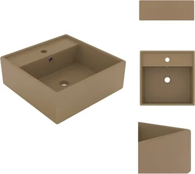 Obrázek produktu pro vidaXL umyvadlo s přepadem čtvercové matné krémové 41x41 cm - Koupelnová umyvadla