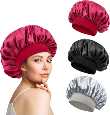 Produktbild von Seidenhaube Zum Schlafen, Satin Haarhaube 3 Pack Weiche Schlafhaube Seide Verstellbare Elastisch Silk Bonnet Haarschutz Für Die Nacht Die Nacht Für Frauen Und Mädchen