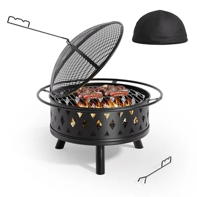 Produktbild von Bealife  Feuerschale für den Garten,Ø 83 cm Feuerschale mit Funkenschutz,Wasserfester Schutzhülle,Schürhaken,Feuerschale Outdoor,Schwarz
