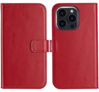 Imagen del producto de Funda de Cuero Auténtico tipo Libro para Apple iPhone 16 Pro Max - Rojo