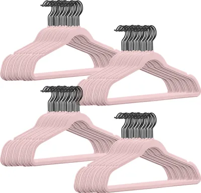 Produktbild von 100 Stück hochwertige Samt Kleiderbügel in der Farbe Rosa mit schwarzem Haken / Anti-Rutsch / von StickandShine