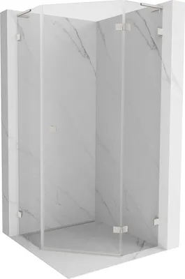 Produktbild von Mexen Lunar L fünfeckige Duschkabine, rechte Schwenktür 90 x 90 cm, transparent, gebürstetes Nickel - 831L-090P-090L-97-00-P
