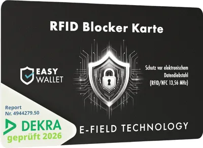 Produktbild von EasyWallet NFC/RFID Blocker Karte – E-Field-Störsender-Technologie für sicheren Kartenschutz – Extra dünn (0,84 mm) – Perfekt für jede Geldbörse (1x) – Optimaler Schutz