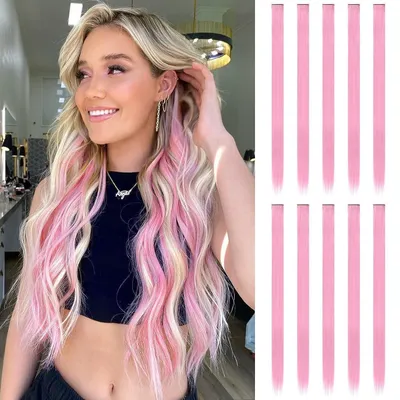 Produktbild von Haarverlängerung Clip-in Rosa Synthetik 10 Stück 55cm