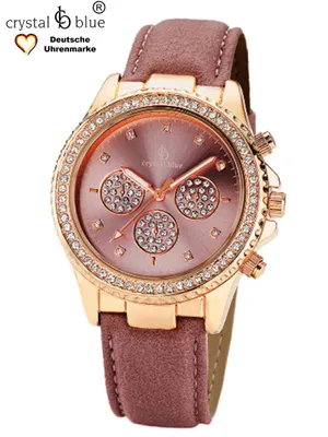 Produktbild von Crystal Blue Damen Armbanduhr rose gold Strass Armband braun Leuchtzeiger +Tennisarmband rose 2322