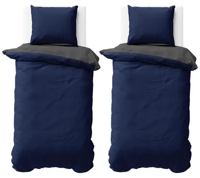 Produktbild von Bettwäsche 155x220 cm Dunkelblau Anthrazit Wendebettwäsche Doubleface Mikrofaser Uni Bettbezug 4 teilig