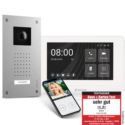 Produktbild von Entri LN Video Türsprechanlage, Video Türklingel, 1 Familienhaus mit 7-Zoll HD-Monitor, 2-Draht, Unterputz, Smartphone App, Video Full HD Kamera